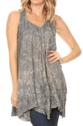 Sakkas Artemi Women's Casual Short Tie-dye Sleeveless Loose Tank Dress Cover-up#color_19476-Grey