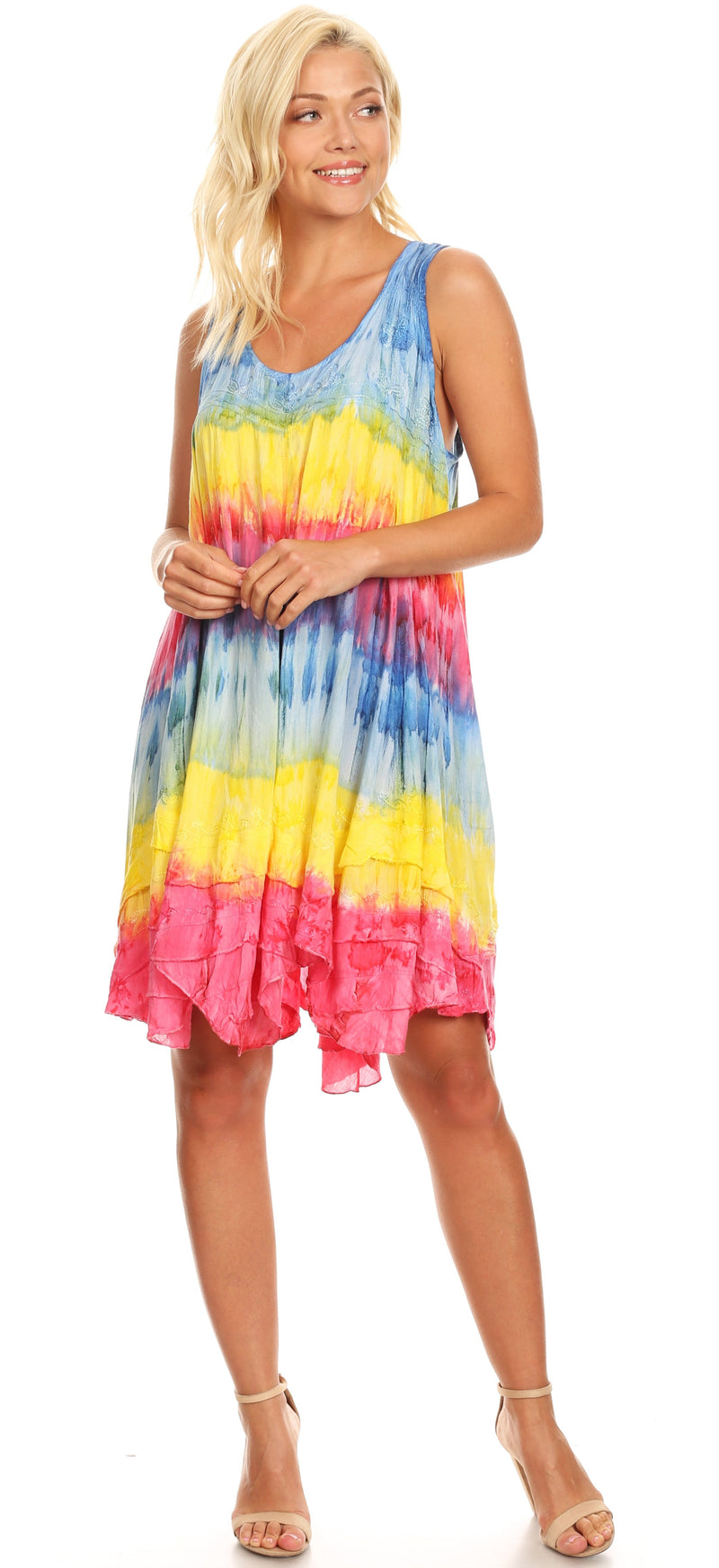 Sakkas Artemi Women's Casual Short Tie-dye Sleeveless Loose Tank Dress Cover-up