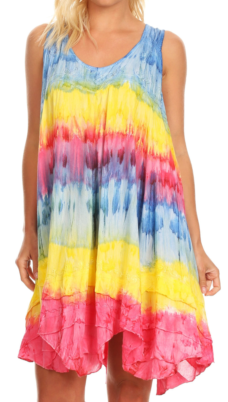 Sakkas Artemi Women's Casual Short Tie-dye Sleeveless Loose Tank Dress Cover-up