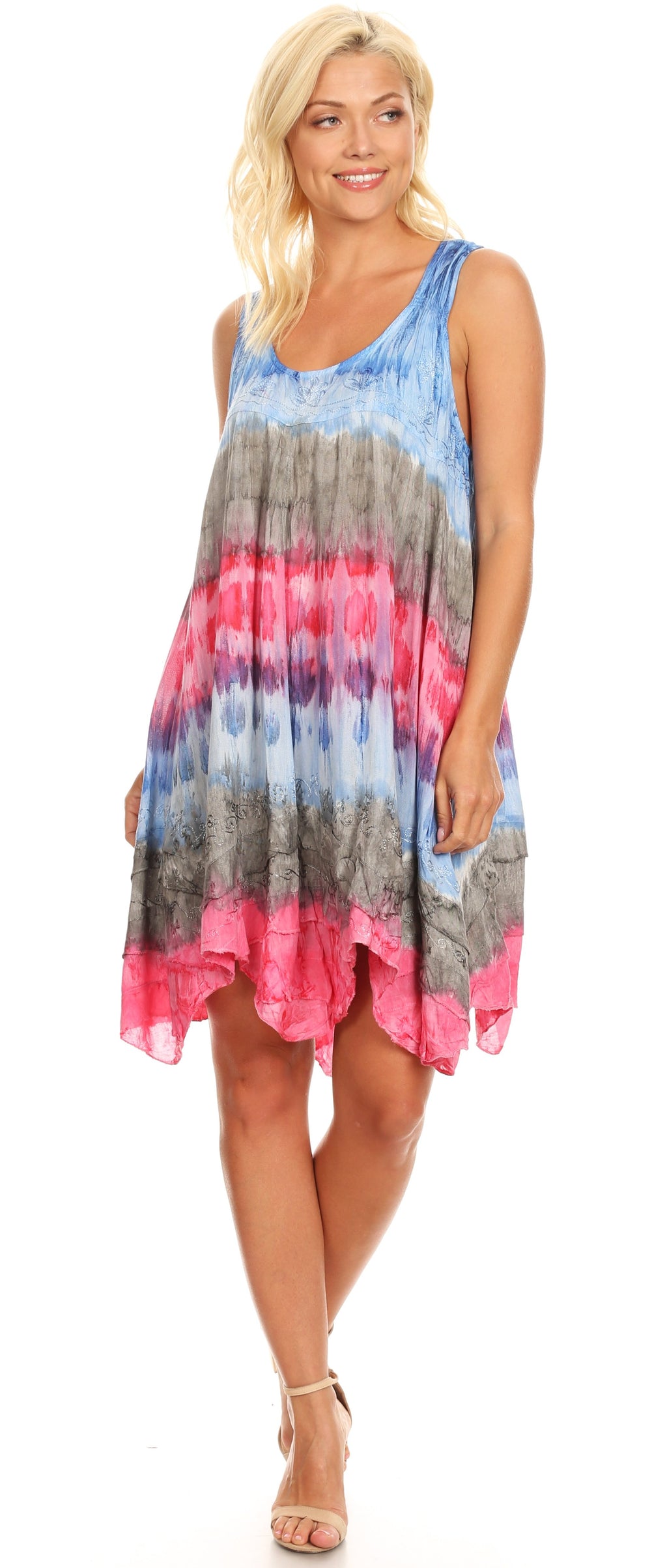 Sakkas Artemi Women's Casual Short Tie-dye Sleeveless Loose Tank Dress