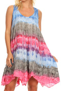Sakkas Artemi Women's Casual Short Tie-dye Sleeveless Loose Tank Dress Cover-up#color_BluePink 