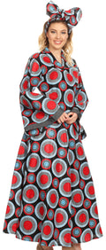 Sakkas Dolores Women's African Ankara Long Sleeve V neck Maxi Long Shirt Dress#color_424-Multi
