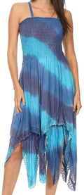 Sakkas Lecia Women's Spaghetti Strap Sleeveless Handkerchief Casual Boho Dress #color_BlueGrey