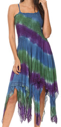 Sakkas Lecia Women's Spaghetti Strap Sleeveless Handkerchief Casual Boho Dress #color_GreenPurple