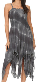 Sakkas Lecia Women's Spaghetti Strap Sleeveless Handkerchief Casual Boho Dress #color_Grey
