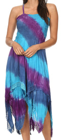 Sakkas Lecia Women's Spaghetti Strap Sleeveless Handkerchief Casual Boho Dress #color_PurpleTurquoise