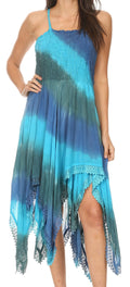 Sakkas Lecia Women's Spaghetti Strap Sleeveless Handkerchief Casual Boho Dress #color_TurquoiseGrey