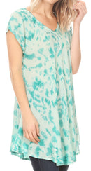 Sakkas Xoana Women's Casual Cap Sleeve V-neck Flare Loose Boho Swing Short Dress