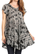 Sakkas Gilda Women's Summer Casual Short/ Long Sleeve Swing Dress Tunic Cover-up#color_19228-Black
