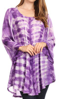 Sakkas Gilda Women's Summer Casual Short/ Long Sleeve Swing Dress Tunic Cover-up#color_19258-Purple