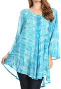Sakkas Gilda Women's Summer Casual Short/ Long Sleeve Swing Dress Tunic Cover-up#color_19258-Turquoise