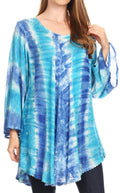 Sakkas Gilda Women's Summer Casual Short/ Long Sleeve Swing Dress Tunic Cover-up#color_19258-TurquoiseBlue