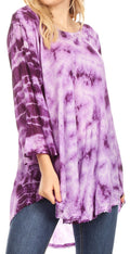 Sakkas Gilda Women's Summer Casual Short/ Long Sleeve Swing Dress Tunic Cover-up#color_19259-Violet