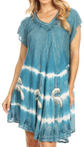 Sakkas Gilda Women's Summer Casual Short/ Long Sleeve Swing Dress Tunic Cover-up#color_Teal
