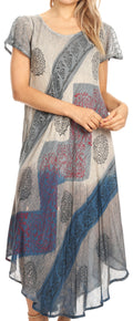 Sakkas Jonna Women's Short Sleeve Maxi Tie Dye Batik Long Casual Dress#color_19240-Blue