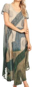 Sakkas Jonna Women's Short Sleeve Maxi Tie Dye Batik Long Casual Dress#color_19240-Green