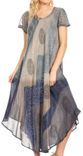 Sakkas Jonna Women's Short Sleeve Maxi Tie Dye Batik Long Casual Dress#color_19240-Navy