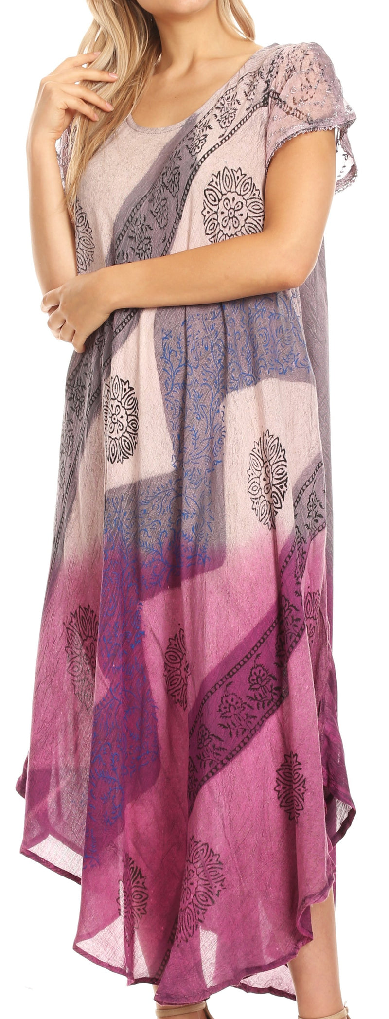 Sakkas Jonna Women's Short Sleeve Maxi Tie Dye Batik Long Casual Dress
