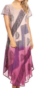 Sakkas Jonna Women's Short Sleeve Maxi Tie Dye Batik Long Casual Dress#color_19240-Pink