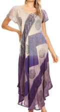 Sakkas Jonna Women's Short Sleeve Maxi Tie Dye Batik Long Casual Dress#color_19240-Purple