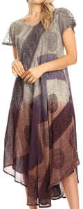 Sakkas Jonna Women's Short Sleeve Maxi Tie Dye Batik Long Casual Dress#color_19240-Violet
