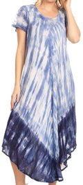 Sakkas Jonna Women's Short Sleeve Maxi Tie Dye Batik Long Casual Dress#color_19241-Blue