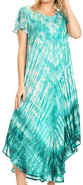 Sakkas Jonna Women's Short Sleeve Maxi Tie Dye Batik Long Casual Dress#color_19241-EmeraldGreen
