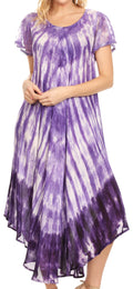 Sakkas Jonna Women's Short Sleeve Maxi Tie Dye Batik Long Casual Dress#color_19241-Purple