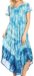 Sakkas Jonna Women's Short Sleeve Maxi Tie Dye Batik Long Casual Dress#color_19241-Turquoise