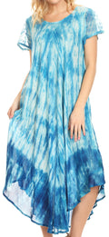 Sakkas Jonna Women's Short Sleeve Maxi Tie Dye Batik Long Casual Dress#color_19241-Turquoise