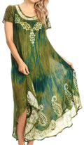 Sakkas Jonna Women's Short Sleeve Maxi Tie Dye Batik Long Casual Dress#color_19243-Green