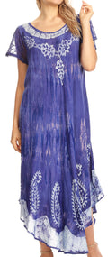 Sakkas Jonna Women's Short Sleeve Maxi Tie Dye Batik Long Casual Dress#color_19243-Periwinkle
