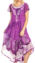 Sakkas Jonna Women's Short Sleeve Maxi Tie Dye Batik Long Casual Dress#color_19243-Purple