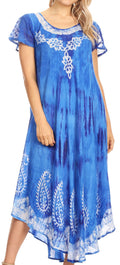 Sakkas Jonna Women's Short Sleeve Maxi Tie Dye Batik Long Casual Dress#color_19243-RoyalBlue