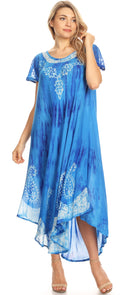 Sakkas Jonna Women's Short Sleeve Maxi Tie Dye Batik Long Casual Dress