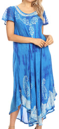 Sakkas Jonna Women's Short Sleeve Maxi Tie Dye Batik Long Casual Dress#color_19243-SkyBlue