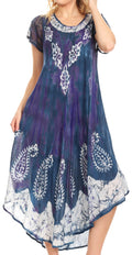 Sakkas Jonna Women's Short Sleeve Maxi Tie Dye Batik Long Casual Dress#color_19243-Violet