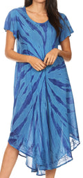 Sakkas Jonna Women's Short Sleeve Maxi Tie Dye Batik Long Casual Dress#color_19338-Blue