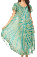 Sakkas Jonna Women's Short Sleeve Maxi Tie Dye Batik Long Casual Dress#color_19338-Green