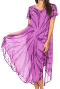Sakkas Jonna Women's Short Sleeve Maxi Tie Dye Batik Long Casual Dress#color_19338-Purple