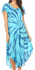 Sakkas Jonna Women's Short Sleeve Maxi Tie Dye Batik Long Casual Dress#color_19338-Turquoise