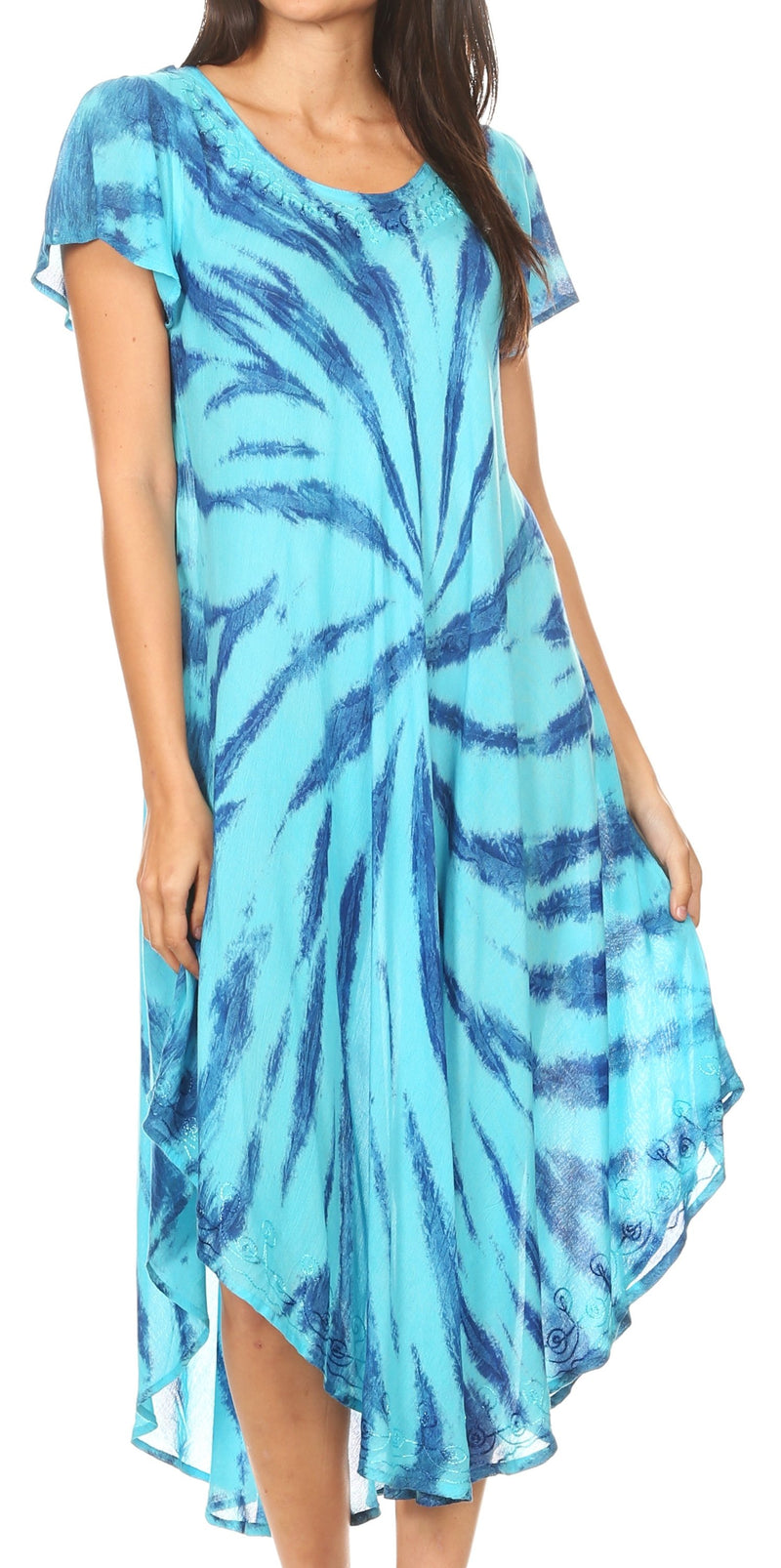 Sakkas Jonna Women's Short Sleeve Maxi Tie Dye Batik Long Casual Dress