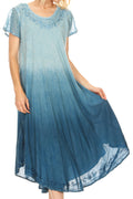 Sakkas Jonna Women's Short Sleeve Maxi Tie Dye Batik Long Casual Dress#color_LtTeal