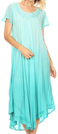 Sakkas Jonna Women's Short Sleeve Maxi Tie Dye Batik Long Casual Dress#color_SeaGreen