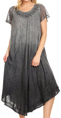 Sakkas Jonna Women's Short Sleeve Maxi Tie Dye Batik Long Casual Dress#color_Black
