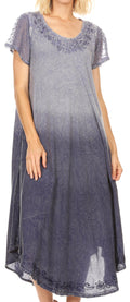 Sakkas Jonna Women's Short Sleeve Maxi Tie Dye Batik Long Casual Dress#color_Blue