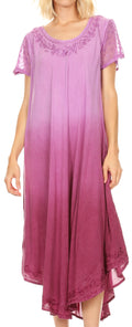 Sakkas Jonna Women's Short Sleeve Maxi Tie Dye Batik Long Casual Dress#color_Purple