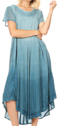 Sakkas Jonna Women's Short Sleeve Maxi Tie Dye Batik Long Casual Dress#color_SteelBlue
