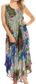 Sakkas Neja Women's Casual Maxi Summer Sleeveless Loose Fit Tie Dye Tank Dress #color_19251-GreenBlue 