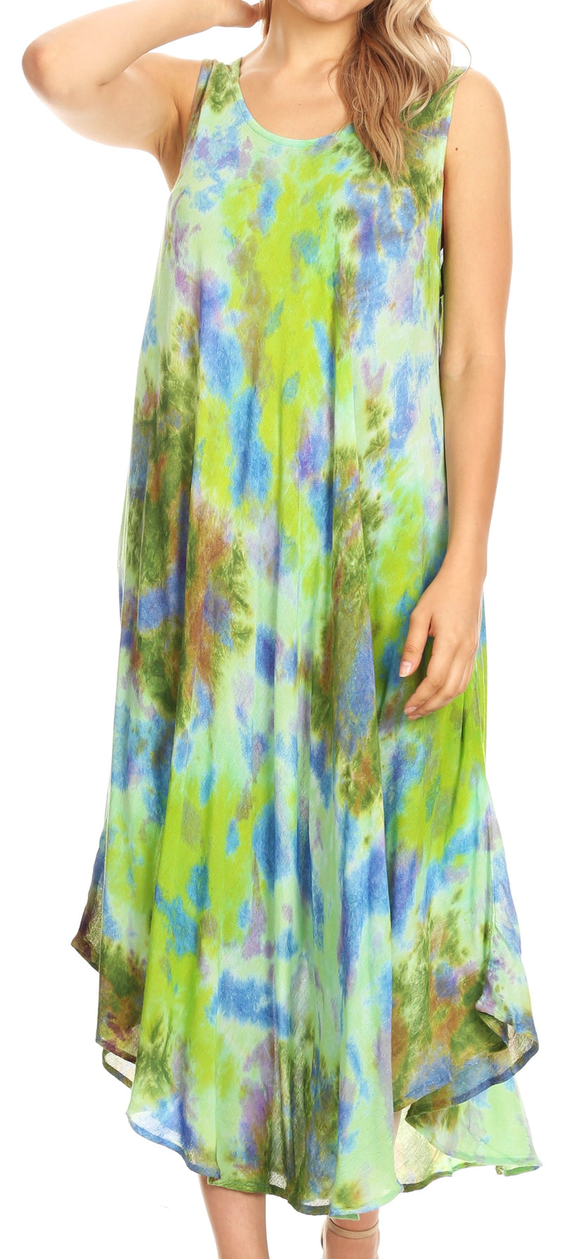 Sakkas Neja Women's Casual Maxi Summer Sleeveless Loose Fit Tie Dye Tank Dress